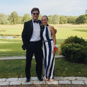 Navy and white high neck gown!